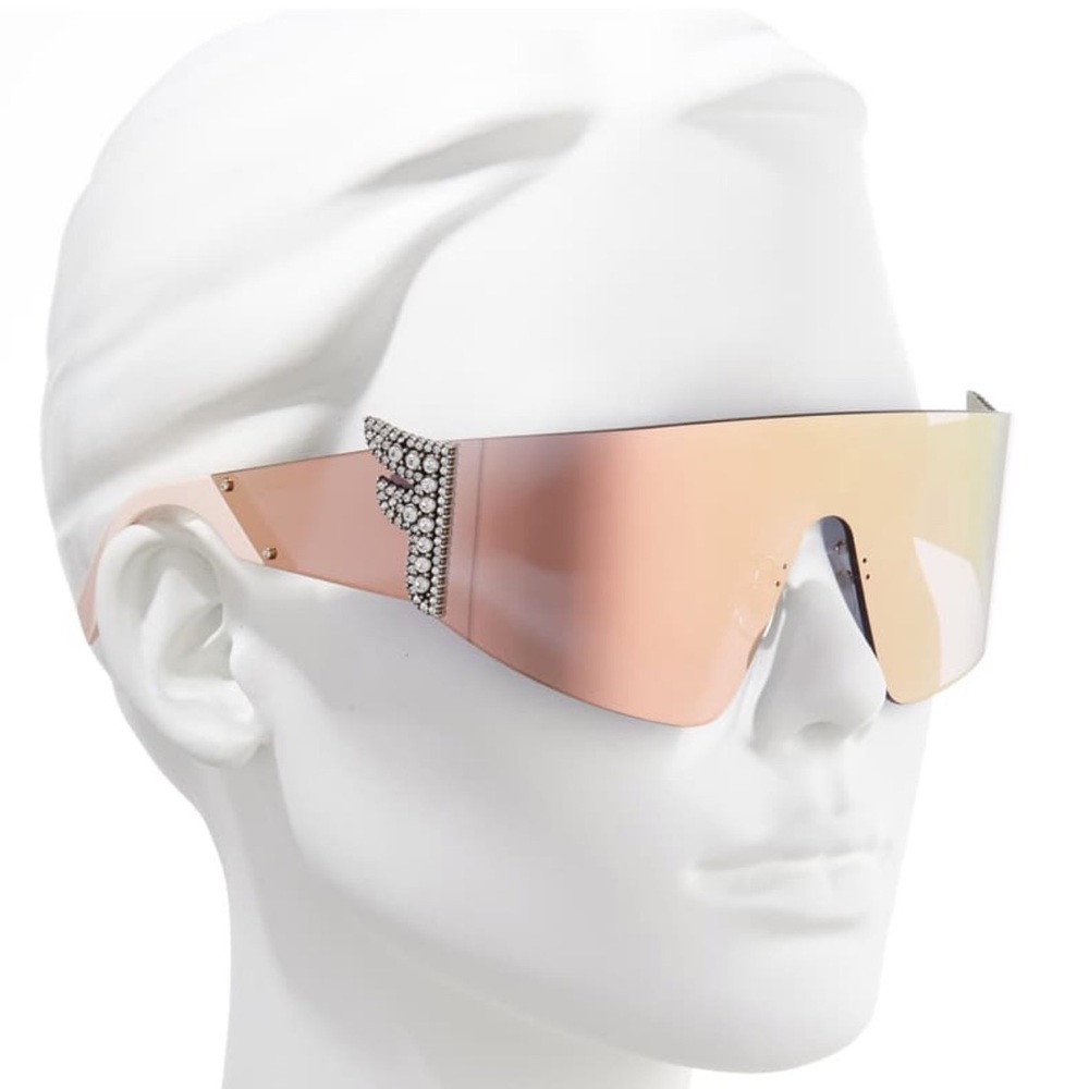Fendi Pink Rose Gold Acetate FF 0382/S Mirror Shield Sunglasses